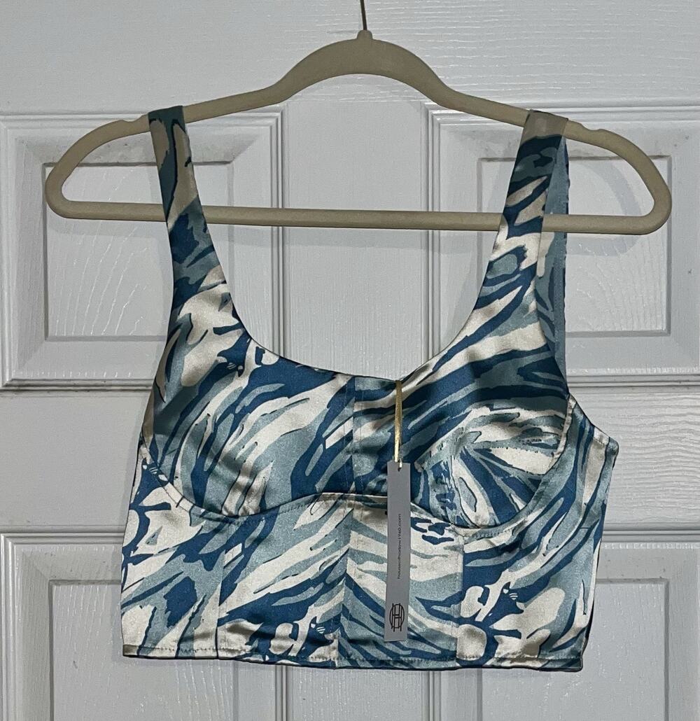 House of Harlow Women’s Medium Blue Satin Bustier Crop Tank Top New With Tags